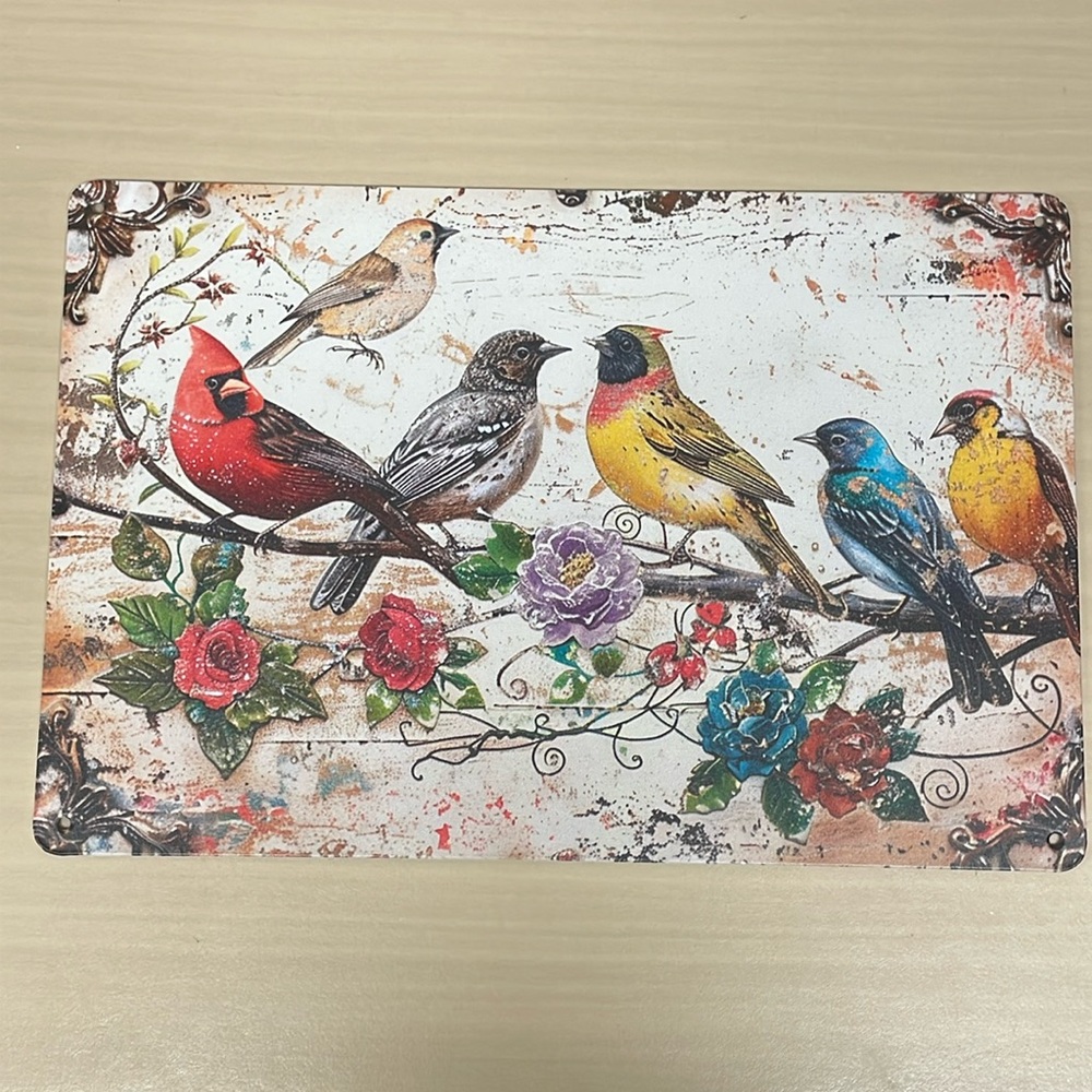 New Metal Sign Decorative Birds Floral Garden Home Cottage Cabin Decor Gift